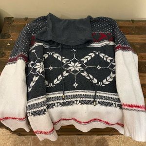 Drawstring Turtleneck Nordic Sweater